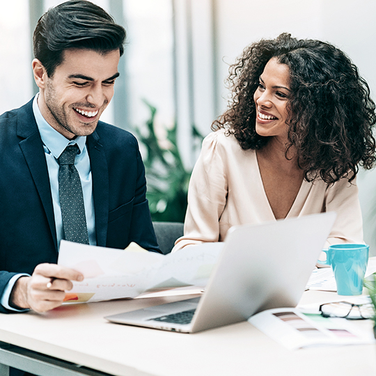 people working happy