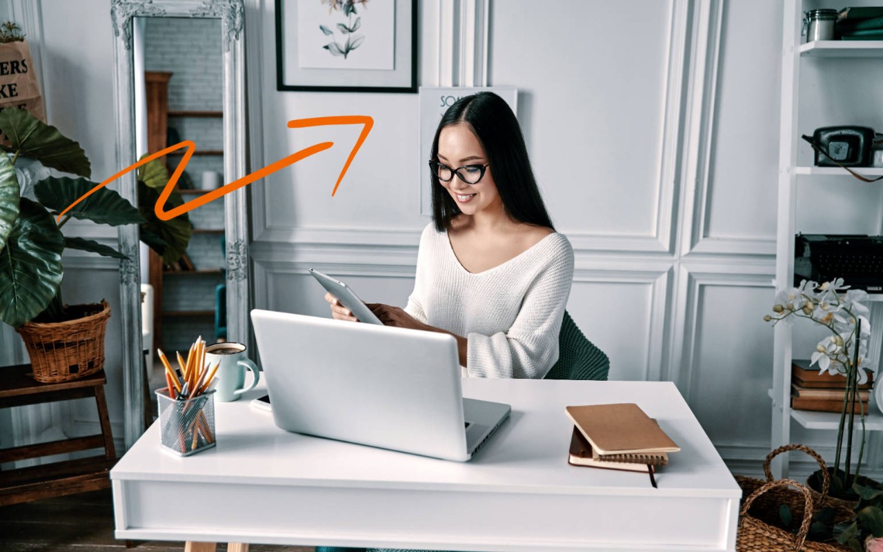 Woman working on device