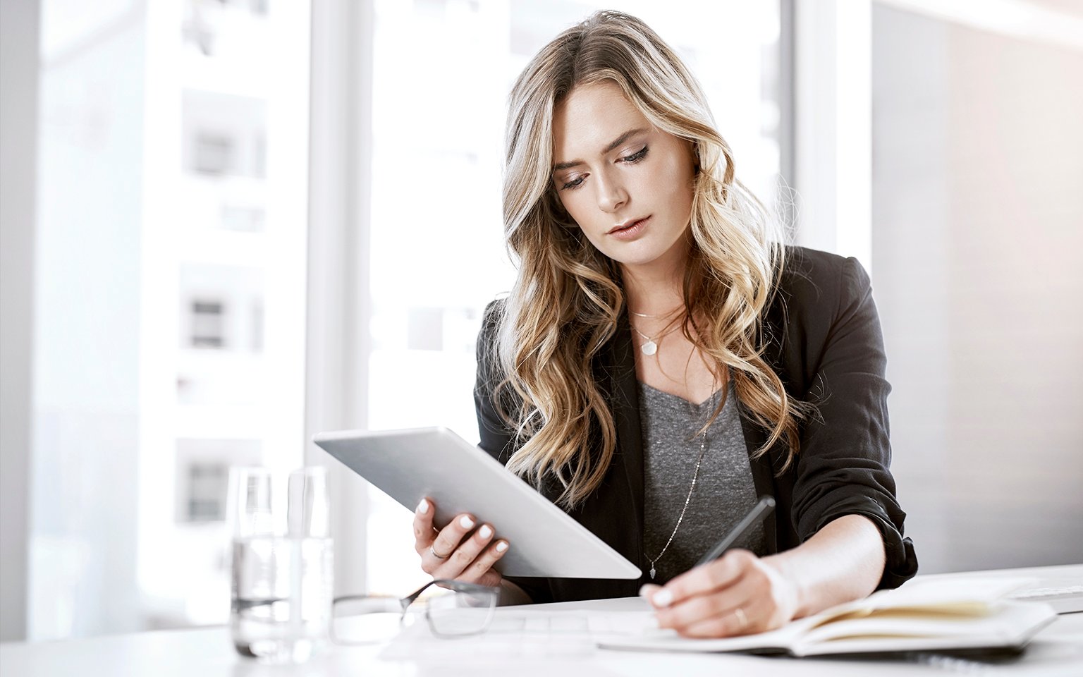 woman working with a tablet